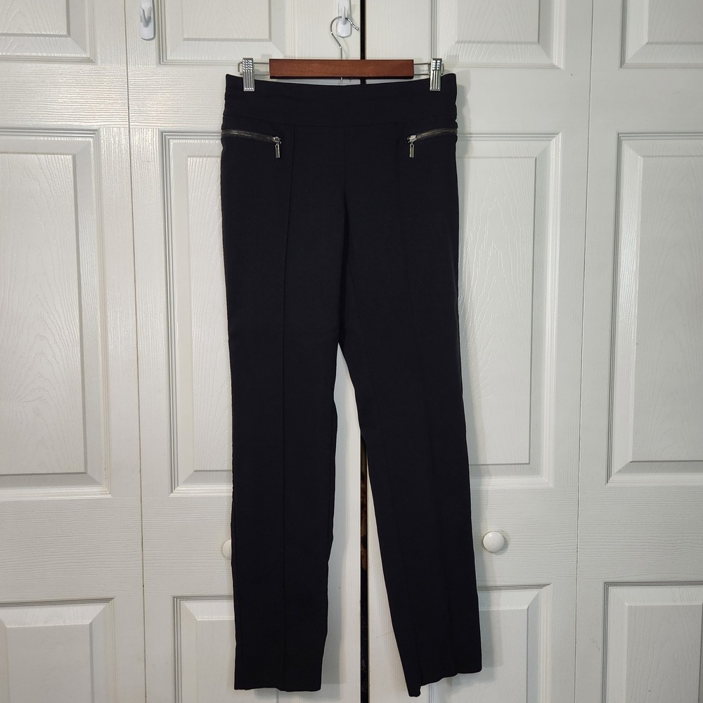 Style & Co Womens Black Pull On Trousers Size Small Long Faux Zipper Accents